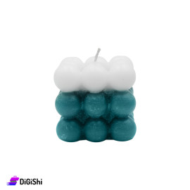 Hand Made Bubble Cube Candle- White and Petrol