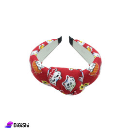 Girls Hair Bow with Cat Drawing - Red