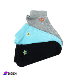 Alsamah Set of Colorful Women's Socks with Rose Design 3 Pieces - Group 1