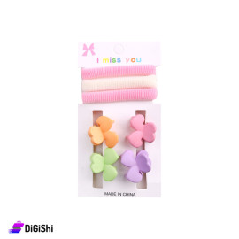 A Set Of Colorful girl's Heart-Shaped Hair Clips And Ties - 7 Pieces