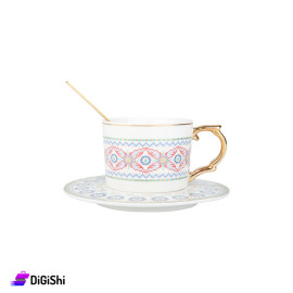Rounded porcelain Cup Squares Pattern with Base and Spoon