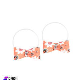 pair of Bow Hair Ties with Flowers - Apricot