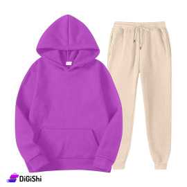 Cotton Fleece Hoodie Pajamas - Purple
