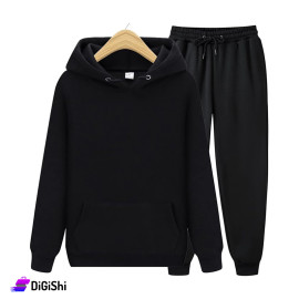 Cotton Fleece Hoodie Pajamas - Black