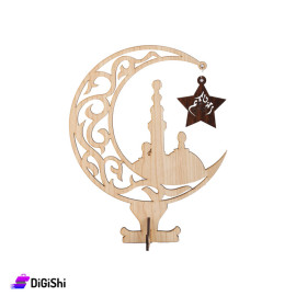 Wooden Ramadan Decorations Crescent Moon And Mosque with Star Pendant - Beige