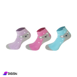 Pair of Girls' Long Towel Socks with Teddy Bear Drawing Tooty Brand From 3 Years to 6 Years