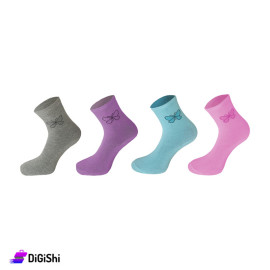 Pair of Girls' Long Cotton Socks Butterfly Drawing - From 8 years to 12 years