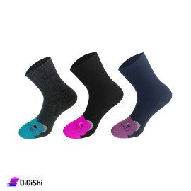 Pair of Girls' Long Cotton Socks Cat Drawing - From 8 years to 12 years