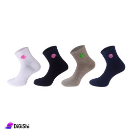 Pair of Girls' Short Cotton Socks with Circle Pattern on The Ankle - From 2 years to 6 years