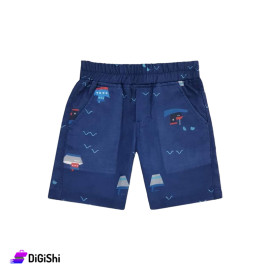 DIADORA Boy's Shorts with Printed Drawing of Boats - Petrol
