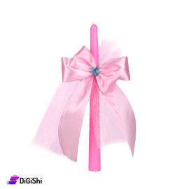 Palm Tall Scented Candle with Bow Tie - Pink