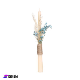 Palm Tall Scented Candle Decorated with Flowers - Beige