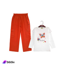 DIADORA Girls Set of Sweater and Pants with Butterflies
