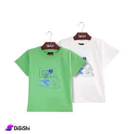 DIADORA Boys Cotton T-Shirts with Basketball and Child Drawing