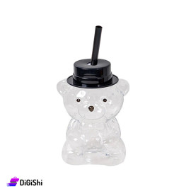 Shahd Plast Plastic Cup in the Shape of Teddy Bear with Black Cover and Straw