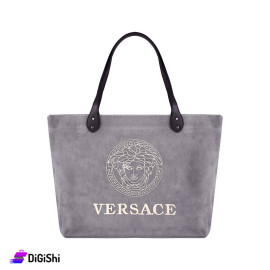 Women's Versace Logo Velvet Shoulder Bag Gray