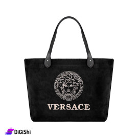 Women's Versace Logo Velvet Shoulder Bag Black