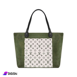 Women's Velvet Shoulder Bag with Floral Print Olive