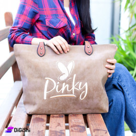 Women's pinky Logo Velvet Shoulder Bag Beige