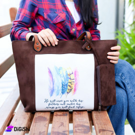 Women's Velvet Feather Painted Shoulder Bag with Wallet Brown and Beige