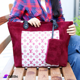 Women's Velvet Shoulder Bag with Wallet Burgundy