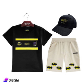DIADORA Three Piece Boy's Set with Batman Graphic Beige and Black