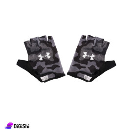 FITNESS Fabric Sports Gloves Open Toes with ‪UnderArmour Logo Gray and Black