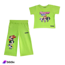 طقم بناتي صيفي كنزة وشورت رسمة فتيات القوة DIADORA