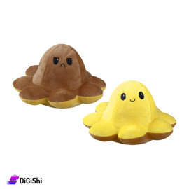 Octopus Shaped Stuffed Toy with Two Sides Yellow and Brown