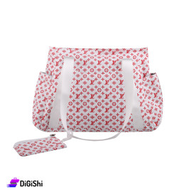 Women's Shoulder Bag With Wallet And External And Internal Pockets White And Red Color
