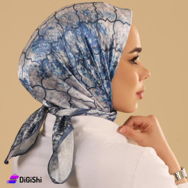حجاب ساتان ماركة التقى مع نقوش  لون أزرق