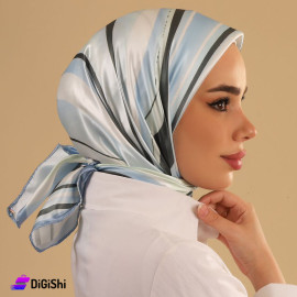 حجاب ساتان ماركة التقى مع نقشة خطوط لون سماوي وأبيض