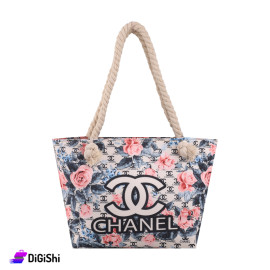 حقيبة كتف نسائية قماش ملونة مع ورود وشعار CHANEL