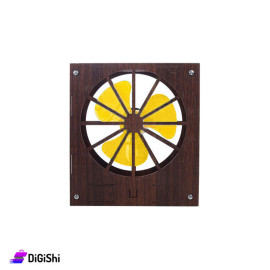 Small and lightweight Wood desk fan Brown color with yellow blades