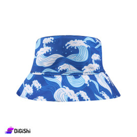 Women's Waves Drawing Bucket Cap Blue and White