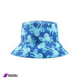 Women's Octopus Drawing Bucket Cap Blue