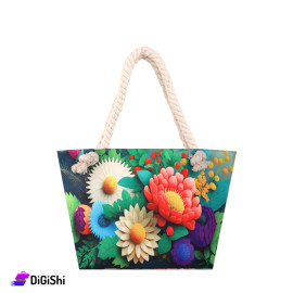 حقيبة بحر نسائية كبيرة ملونة رسمة أزهار