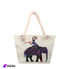 Women's Beach Bag with Elephant Drawing Light Yellow