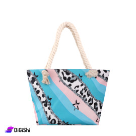 Women's Beach Bag Pink and Blue Color with Tiger Skin Pattern