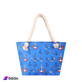 Women's Beach Bag Blue Color with Anchor Drawing