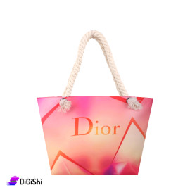 Women's Beach Bag Pink and Blue Color with Dior Logo Drawing