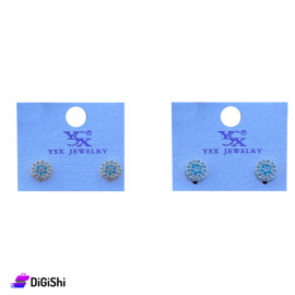 Pair Earrings in Circle Shape Studded with Strass and Blue Rose