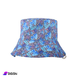 Women's leaf Drawing Bucket Cap with Metal Rings Blue