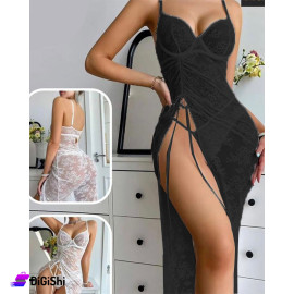 Sway Lace Lingerie Dress with Side Zip in Black