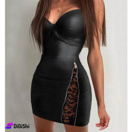 Sway Leather Lingerie Dress with Lace and Side Zip in Black