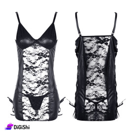 Sway Leather and Lace Lingerie Mini Dress With Ties on The Sides Black
