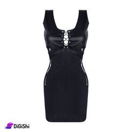 Sway Leather Lingerie Dress with Chiffon on the Sides in Black Colour
