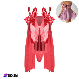Sway Tulle Chiffon Lingerie with Tie at Chest in Red