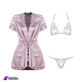 Sway Three Piece Satin Lingerie Set in Beige Colour