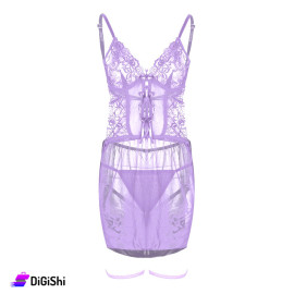 Sway Tulle Embroidered Chiffon Lingerie Dress with Leg Tassels Purple